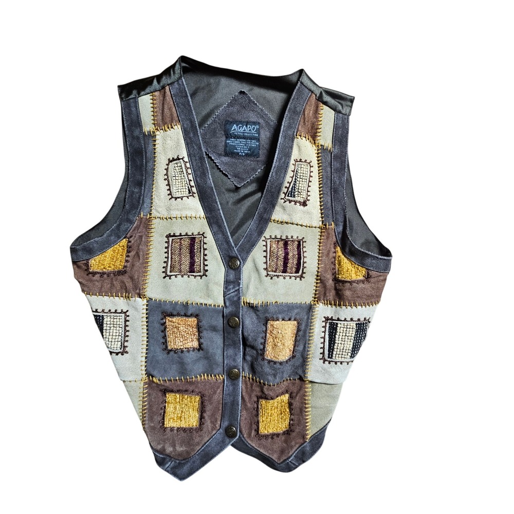 Vintage Agapo Leather Patchwork Vest Suede‎ Boho Western P/S Festival Hippie